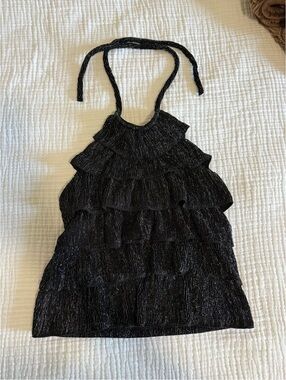NWOT h&m black Metallic Tiered Halter Top